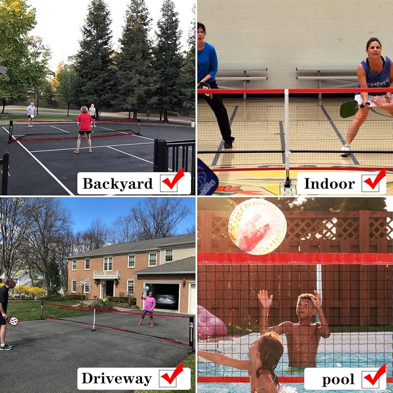 Hoverphenix 22x3ft Pickleball Net Replacement - Black & Red, Outdoor/Indoor