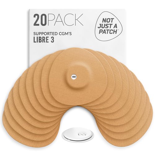 Not Just A Patch Freestyle Libre 3 Plus Sensor Covers (20 Pack) – Breathable, Sweatproof & Secure Hold – Precision-Cut Hole for Ventilation, Enhanced Adhesion & Gentle Support – 10-14 Day Wear - Beige