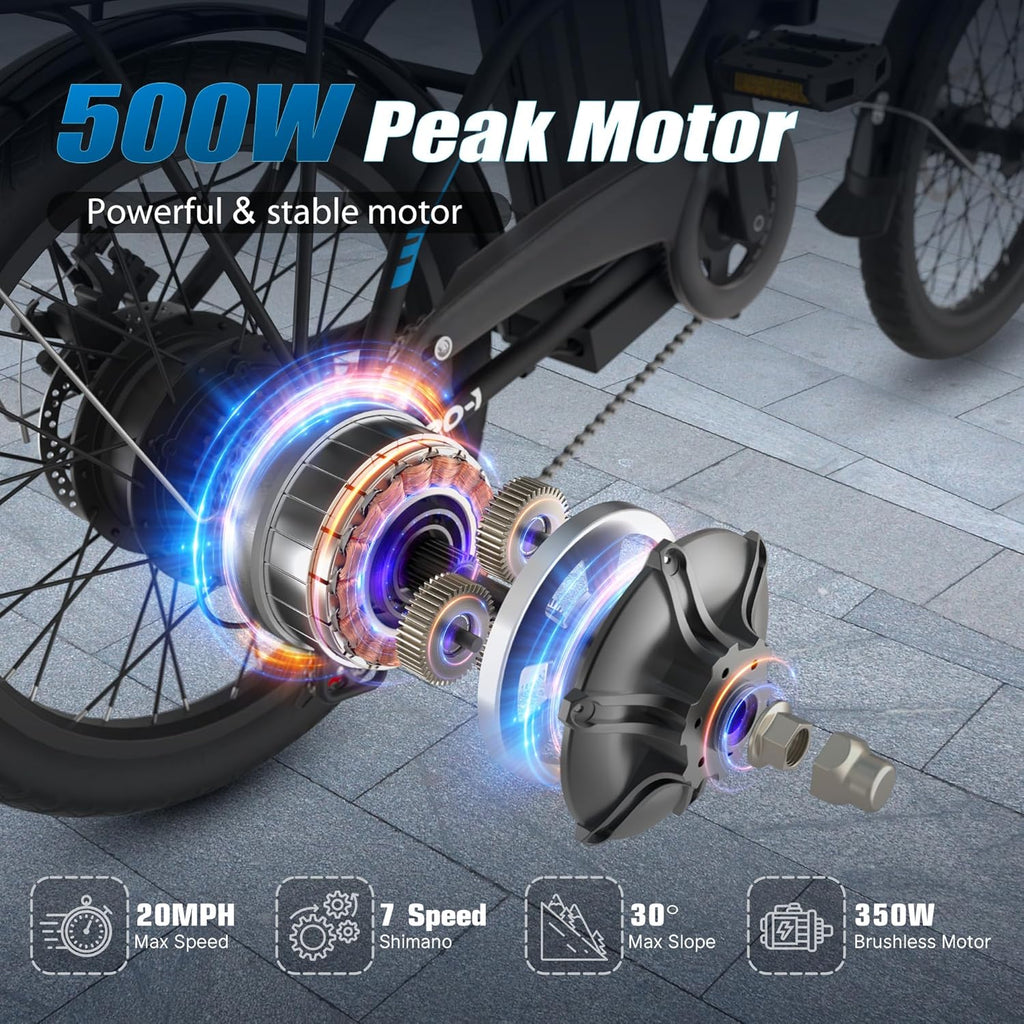VARUN Electric Bike - 500W Folding Ebike with 36V Removable Lithium Battery | 20" Compact Commuter E-Bike for Adults