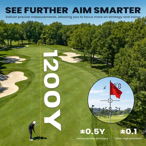 VXF Range Finder Golf, 1200 Yards with Flag Lock Vibration (Class 1 Safe Laser), 6.5X Magnification, USB-C Rechargeable (Golf Accessories for Men)