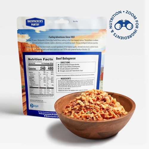 Backpacker's Pantry Beef Bolognese | Freeze-Dried Camping Meal - 28g Protein - 1 Serving