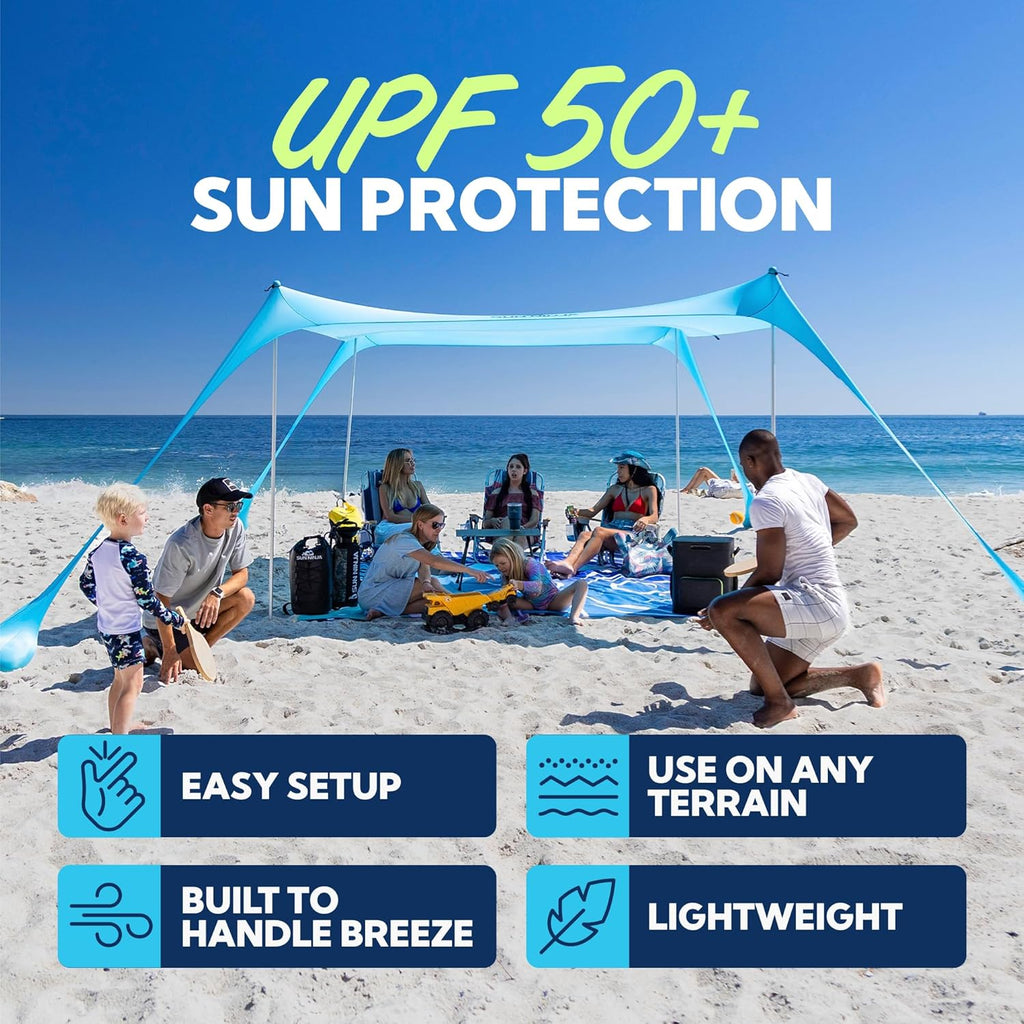 SUN NINJA Beach Tent Sun Shelter UPF50+ | Easy Pop-Up Canopy for Camping, Fishing & Picnics