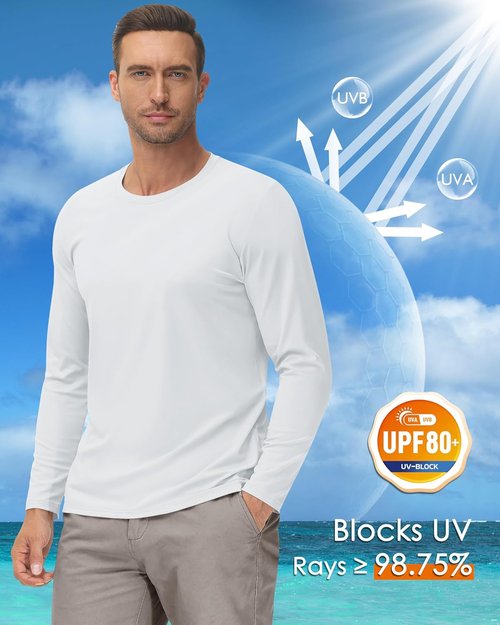 Boladeci Men's Long Sleeve UPF 80+ Sun Shirt - Lightweight UV Protection Rash Guard T-Shirt