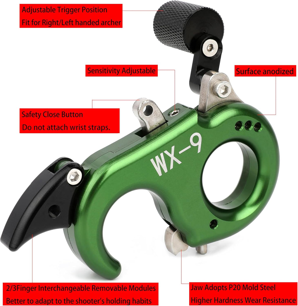 Skiennix Compound Bow Release - Adjustable 2/3 Fingers Thumb Trigger for Left/Right Handed Use
