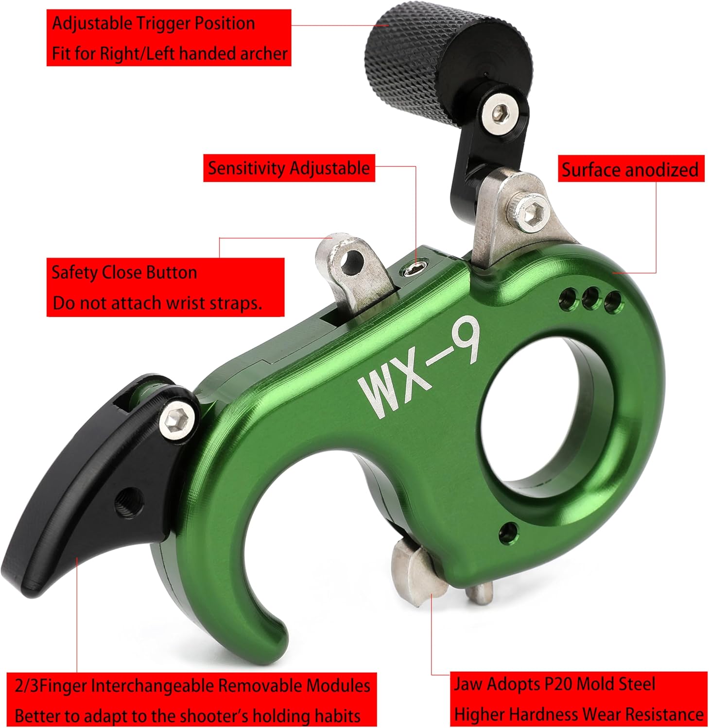 Skiennix Compound Bow Release - Adjustable 2/3 Fingers Thumb Trigger for Left/Right Handed Use