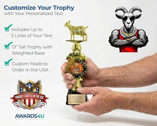 Awards4U Goat and Horse Butt Trophy Set - Personalized First and Last Place Trophies with Custom Plates