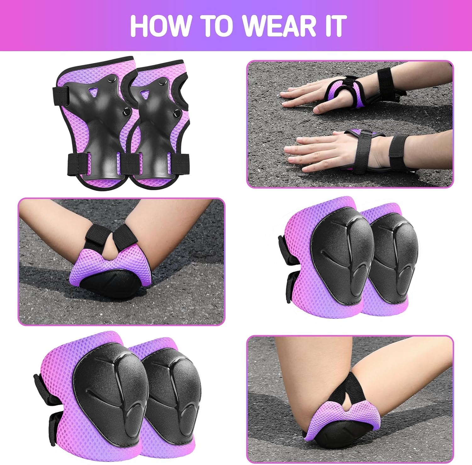 Wemfg Kids Protective Gear Set - 3-in-1 Knee, Elbow Pads & Wrist Guards for Ages 3-14 | Skating & Cycling