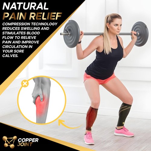 CopperJoint Calf Compression Sleeve for Men & Women, Footless Leg Support Sleeve, Wide Calf Friendly Fit, Breathable Copper-Infused Fabric for Running, Work and Everyday Wear, Single Sleeve, Large
