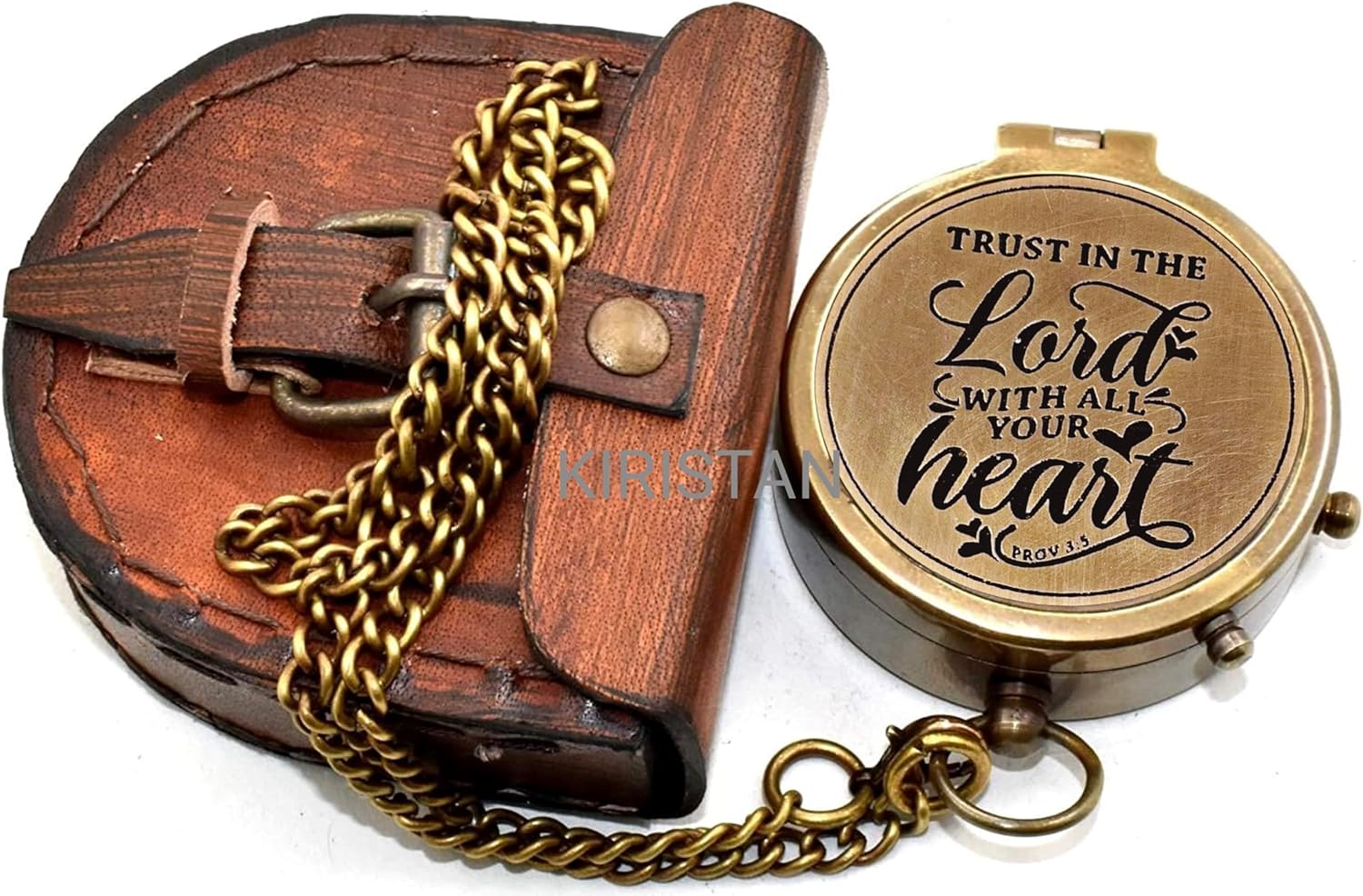 Trust In The Lord Compass - Engraved Antique Brass Pocket Compass with Leather Case | Faith Keepsake Gift for Men & Women