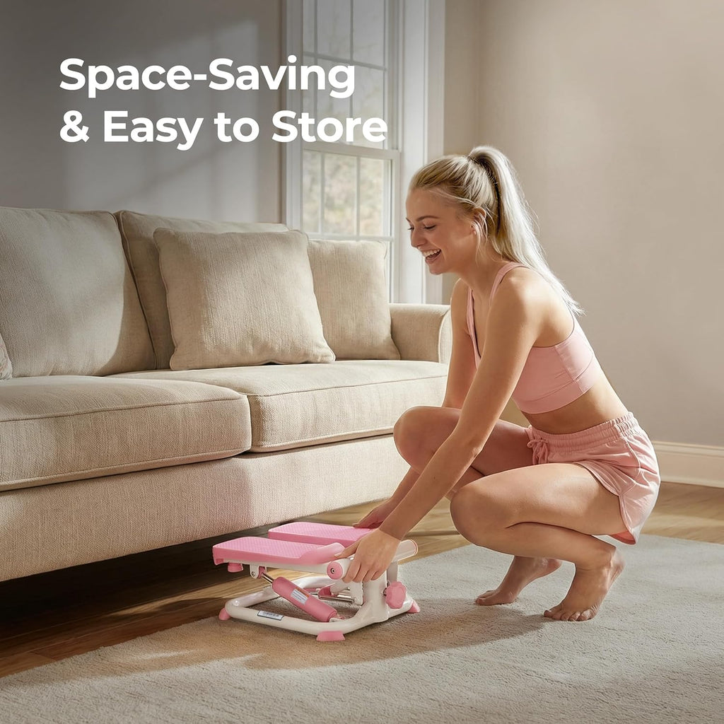 Sunny Health & Fitness Mini Stepper - Compact Home Exercise Machine with Resistance Band & App Connection