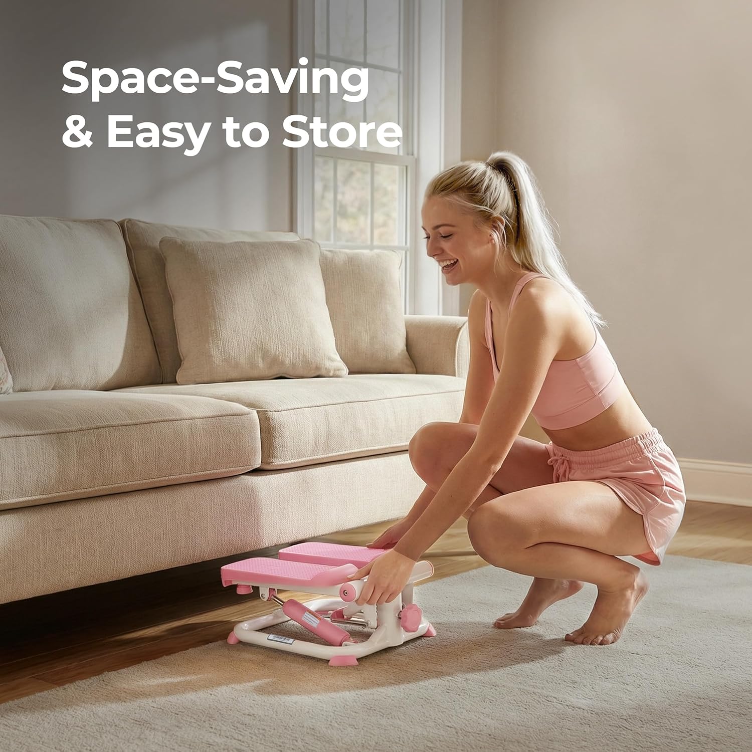 Sunny Health & Fitness Mini Stepper - Compact Home Exercise Machine with Resistance Band & App Connection