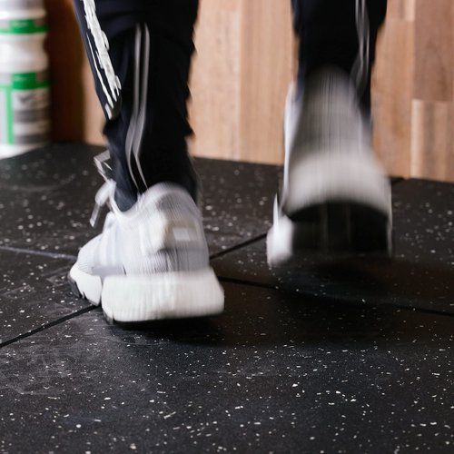 CyclingDeal 5/8" Thick High-Density Gym Floor Mats Tiles - 6 Pack 19.7”x19.7” Rubber Exercise Workout Equipment Ground Shock Absorbing Mat for Home Gym Garage - Black w/White Dots