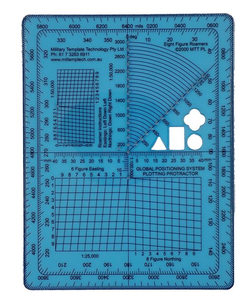 GPS Map Plotting Protractor — Military Map Marking | Coordinate Scale | Degrees & Mils | Land Navigation | 1.5mm PETG | Made in Australia