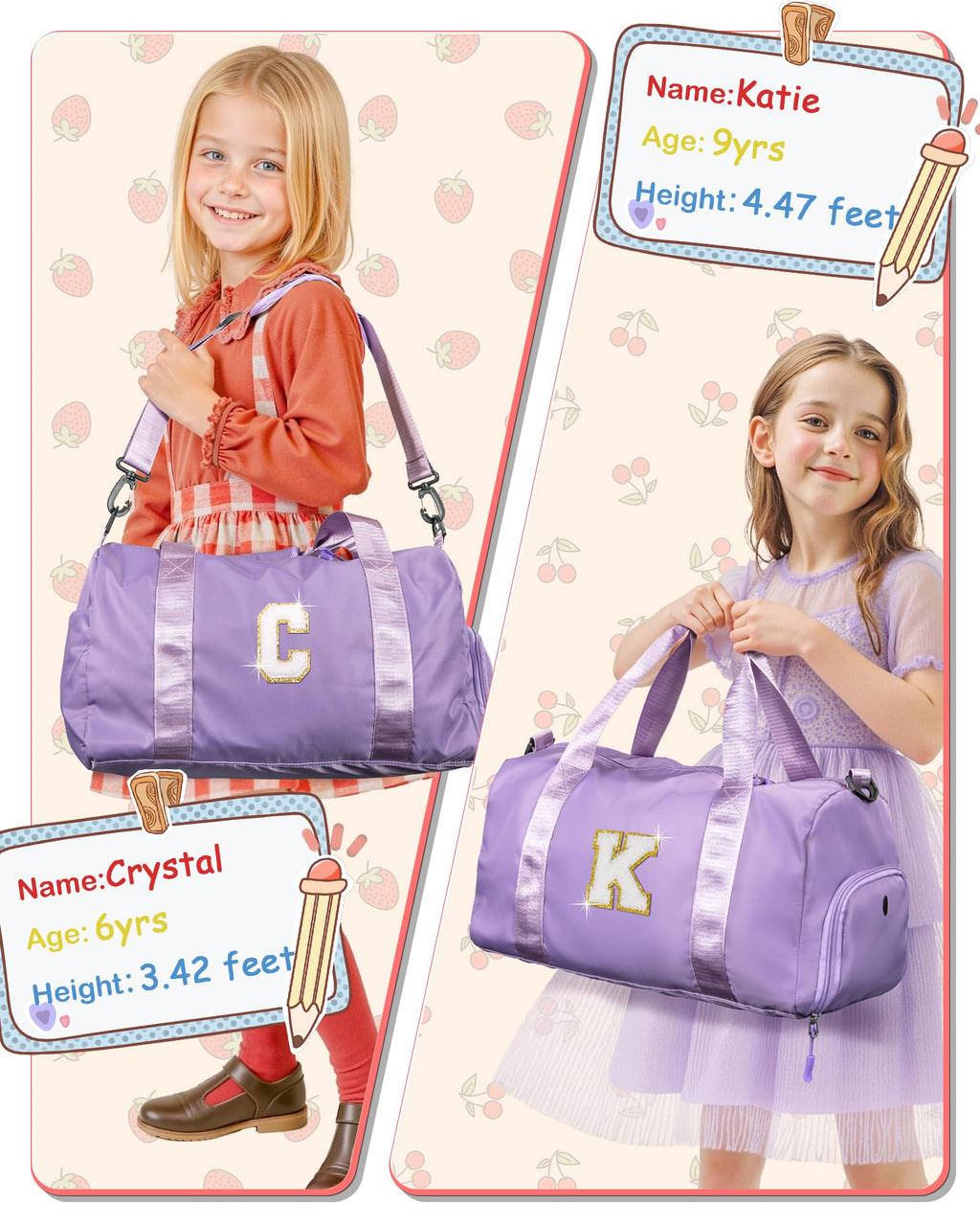 Vogewood Customized Gifts for Daughter -Girl Gym Bag with Shoe Compartment, Kid Personalized Weekender Overnight Bags, Initial Travel Tote with Makeup Pouch, Sweet Girls Gift for Niece (Letter H)