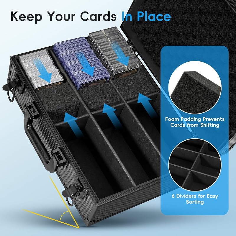 Toploader Card Storage Box 600+ Capacity, Aluminum Case for 3x4 Top Loaders with Lock