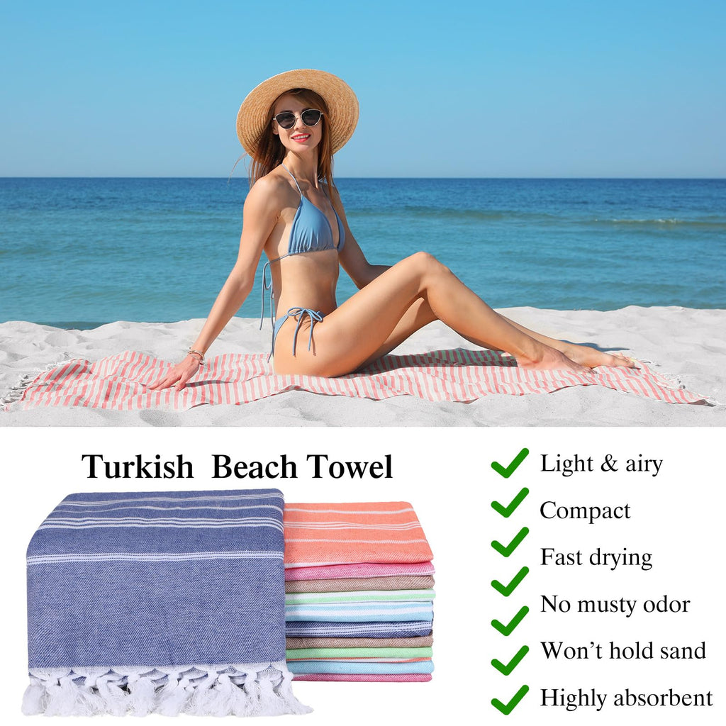 Moukeren 12 Pcs Turkish Beach Towels, Oversized Cotton Bath Towels Lightweight Quick Dry 35 x 71 Inches Turkish Blanket Towel for Beach Bathroom Pool Gym Yoga, 6 Colors