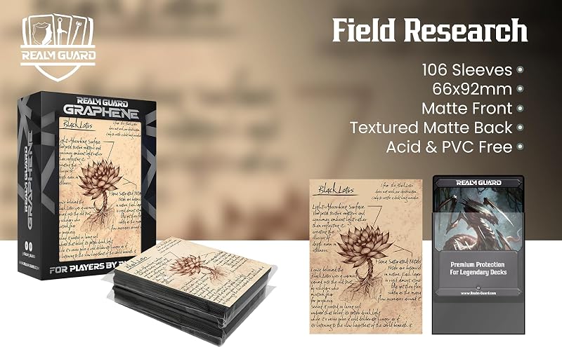 (Field Research Black Lotus) 100% Hand-Drawn 100ct Textured Matte Card Sleeves - 67x92mm - Graphene Variation
