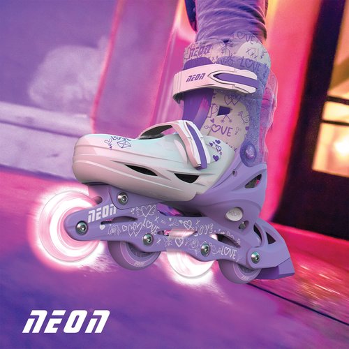 Yvolution Neon Skates, Inline Skates for Kids with LED Wheels, Adjustable Sizing (Purple, 3-6)