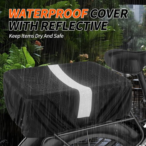 Dirza Bike Basket Liner with Waterproof Bike Basket Cover and Bike Cargo Net, Heavy Duty Thickened Rear Bicycle Basket Liner Accessory Fits Rear Bike Black