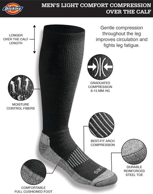 Dickies Men's Compression Over-The-Calf Socks - Comfort Fit, Available in M-XXL (2 or 4 Pairs)