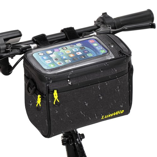 RegalRider Bike Handlebar Bag – Waterproof 5L Large Capacity Storage Front Bike Bag, Top Touchscreen Phone Pouch, Bike Storage Bag Includes Extra Sides Pockets & Shoulder Strap for Outdoor Riding