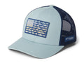 Columbia Unisex Unisex PFG Fish Flag Mesh Snap Back Hat, Crushed Blue/Carbon/Fish Flag, One Size