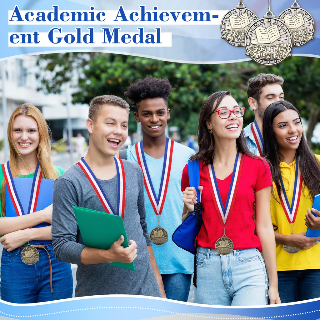 Quelay 30 Pcs 2'' Medals for Awards Winner Bulk with Neck Ribbons Metal Trophy Award Prize Gift for Kids Students Adults School Graduation Participation Competitions(Academic Achievement)