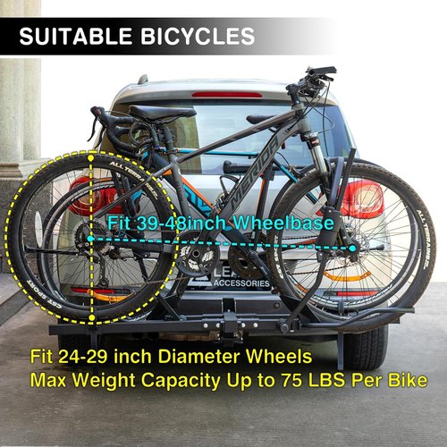 Leader Accessories 2" Hitch Bike Rack - Heavy Duty Foldable Rack for 2 Bikes Up to 75 lbs Each | Fits Standard, Fat Tire & Electric Bicycles