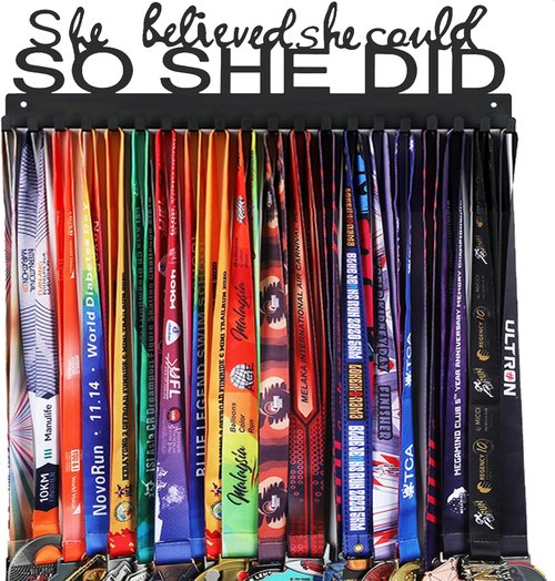 Goutoports Medal Holder Display Hanger - She Believed She Could She Did - Personalized Medal Wall Hanger for Sport Race Runner Sturdy Black Steel Metal Over 60 Medals Easy to Install