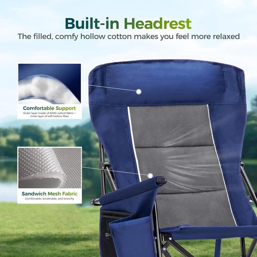 ALPHA CAMP Oversized Folding Camping Chair - Heavy Duty High Backrest Supports 500 LBS | Portable with Cup Holders & Large Side Pocket