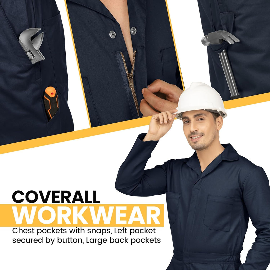 NY Threads Men's Twill Coverall - Relaxed Fit Long Sleeve Utility Workwear for Comfort & Durability