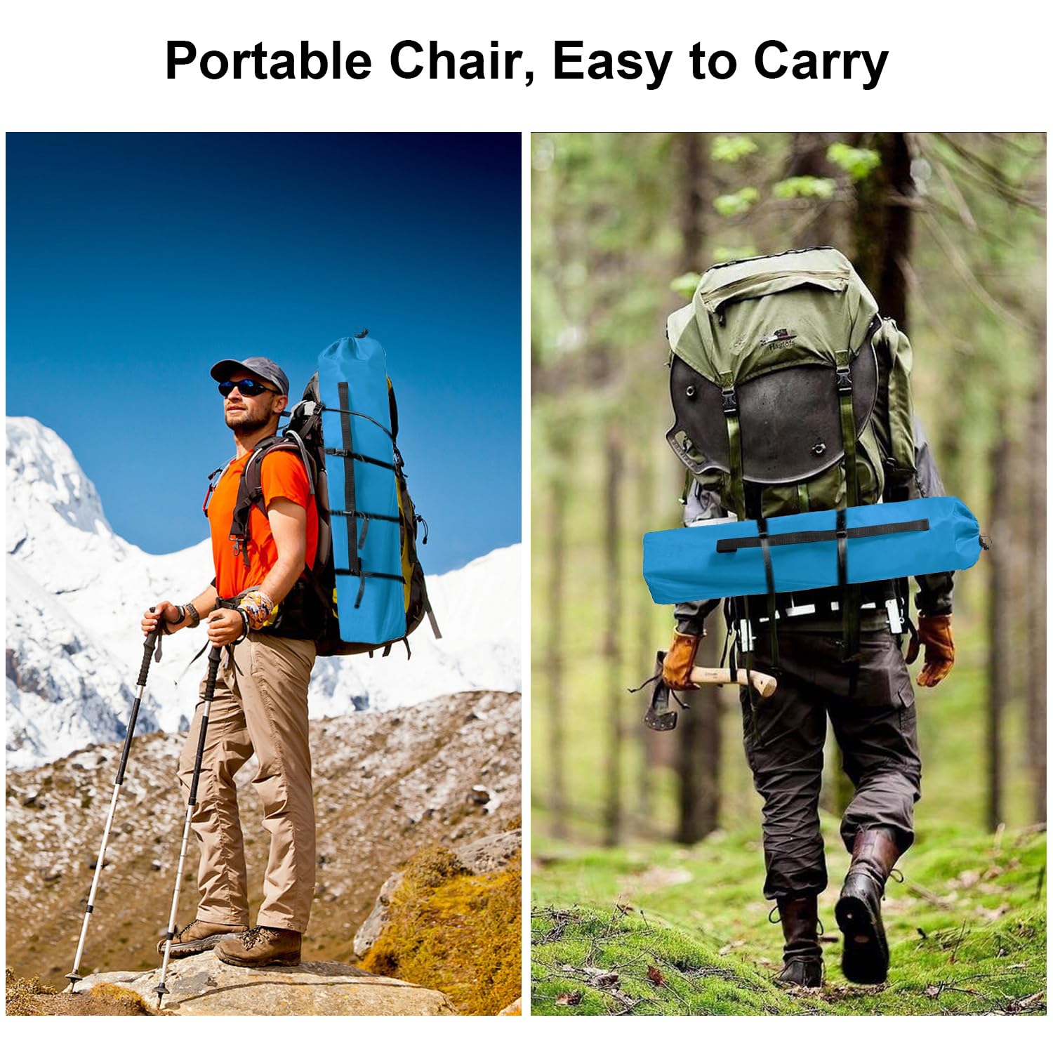 SAILARY Folding Camping Collapsible Chairs Heavy Duty Lawn Chair with Cooler Bag, Storage Pocket, Waterproof Bag Outdoor Arm Chair, Supports 225LBS, Blue
