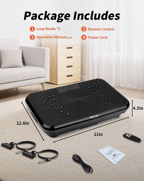 ROTAI Shake Plate Vibration Exercise Machine for Lymphatic Drainage Massager and Weight Loss, 400 lbs Capacity Whole Body Vibrating Plate Workout Fitness Platform for Women and Men (Black)