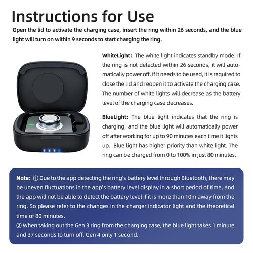 finlusri Wireless Charging Case for Oura Ring gen 4 & gen 3 Charger, 1000mAh Portable Travel Charger Station Fits All-Sized Ring Gen 4 | Gen 3 (Official Charger NOT Included)