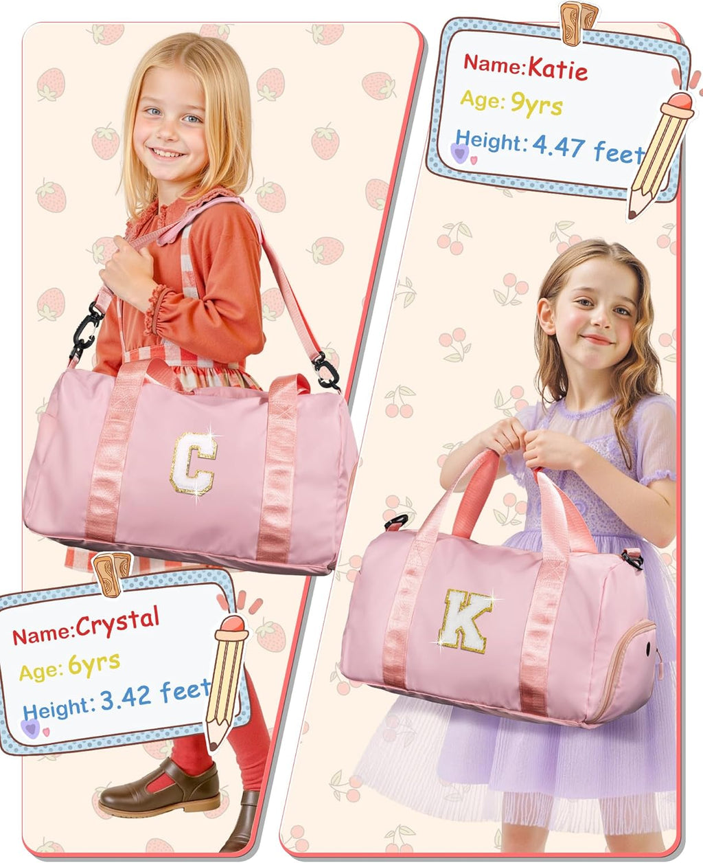 Skiennix Girl Gym Bag - Stylish Gymnastics Bag with Shoe Compartment & Makeup Pouch | Perfect Birthday Gift for 8-Year-Olds (Letter R)