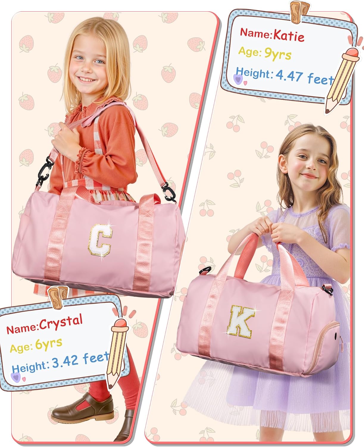 Skiennix Girls Gym Bag - Personalized Weekender Tote with Shoe Compartment & Makeup Pouch | Ideal Graduation Gift for Kids (Letter K)