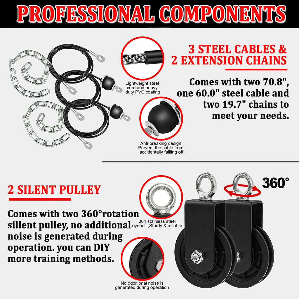 Taeku Fitness LAT and Lift Pulley System, Upgraded Weight Cable Pulley LAT Pull Down Machine Attachments Home Gym Training Equipment for Biceps Curl Triceps Forearm (2 Chains + 102cm Bar)