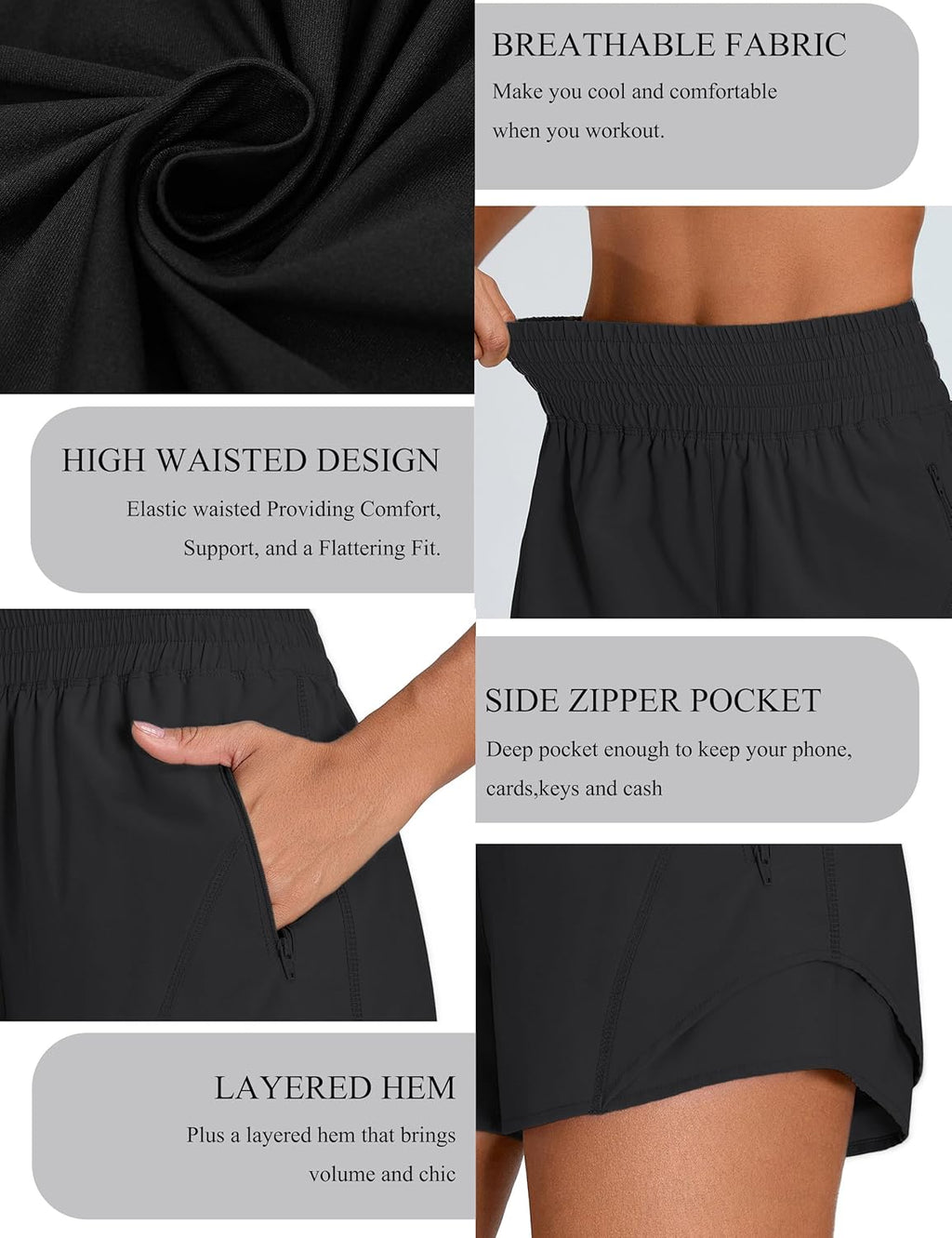 BMJL Women's Athletic Shorts - High Waisted 2.5" Running Shorts with Zipper Pocket | Sporty Yoga & Gym Wear