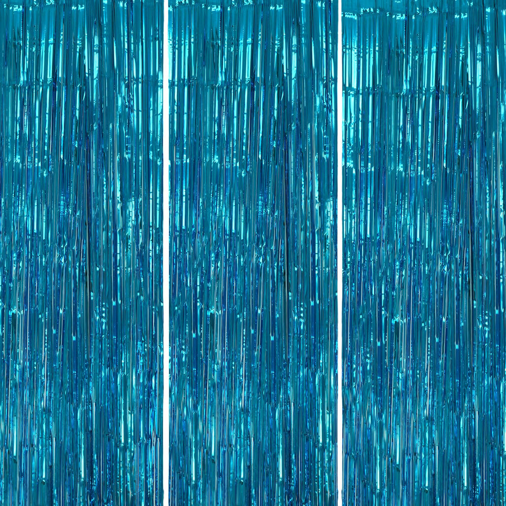 DECOCKRAT 3 Pack Foil Fringe Backdrop - Blue Shiny Tinsel Curtains for Party Decoration/Photo Booth Props - 3.3x8.2 FT Metallic Foil Backdrop for Birthday, Wedding, Graduation, Christmas.
