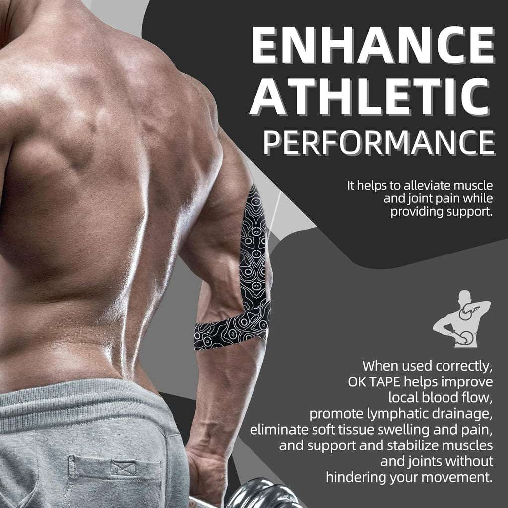 OK TAPE Kinesiology Tape - Pro Adhesive, Water-Resistant, Elastic Athletic Tape | 103 Feet, Black, Latex-Free