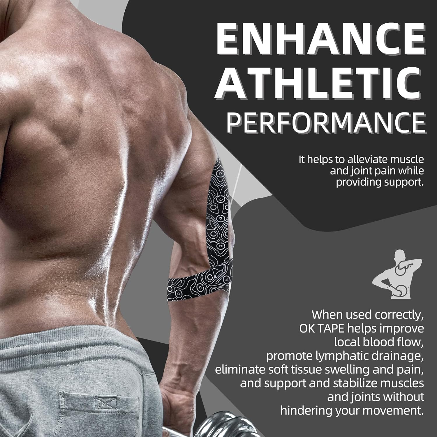 OK TAPE Kinesiology Tape - Pro Adhesive, Water-Resistant, Elastic Athletic Tape | 103 Feet, Black, Latex-Free