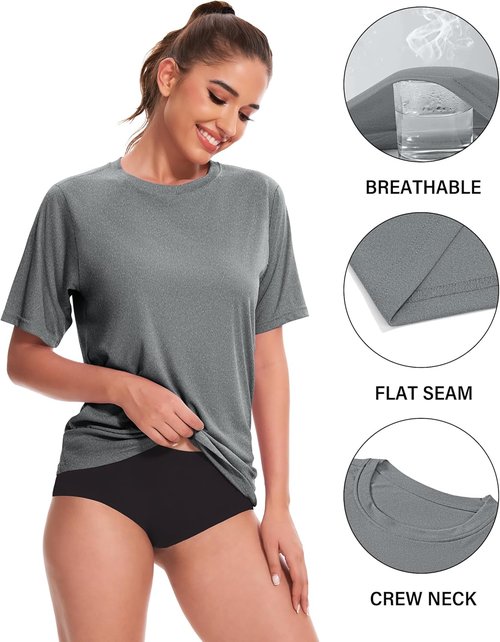 Kinglaman Workout Tops for Women - 5/6 Pack Dry Fit UV Protection Athletic Tees | Perfect for Yoga & Gym