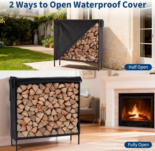 DUMOS Firewood Storage Rack - 4FT Heavy Duty Log Holder with Cover & Zipper | Indoor/Outdoor Use