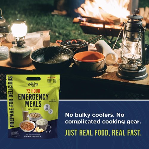 Augason Farms 72 Hour Emergency Food Supply Kit, Dehydrated Meal Survival Food Pouches for 1 Person - 18 Servings