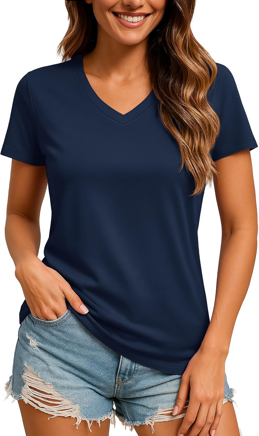 TACVASEN Women's V-Neck Athletic Tee - UPF 50+ Sun Protection, Quick Dry, Short Sleeve Workout Top