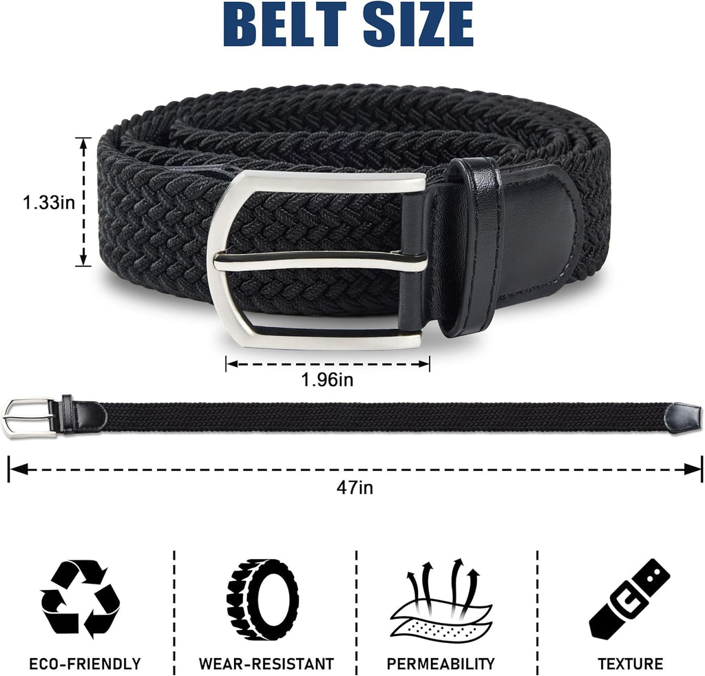UNGGJKB Men's Woven Golf Belts - 2 Pack Elastic Casual Belts for Jeans | Perfect Gift Option