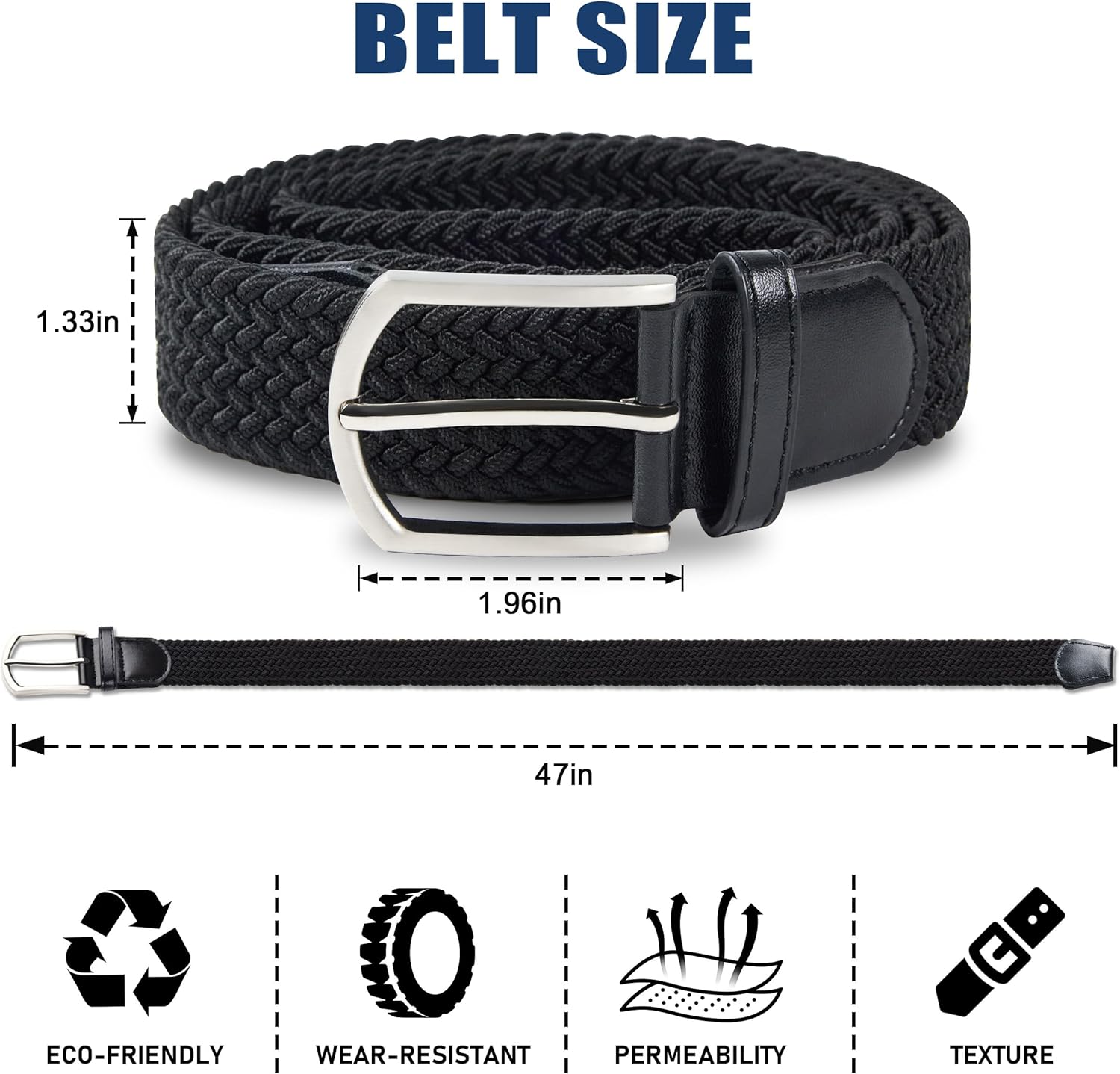 UNGGJKB Men's Woven Golf Belts - 2 Pack Elastic Casual Belts for Jeans | Perfect Gift Option