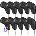 Golf Iron Covers Set Strong Magnetic Closure Value 10 Pack, Double Side Number Synthetic Leather Deluxe Club Headcover, Universal Head Cover Fit Main Irons Clubs for Women Men (Black)