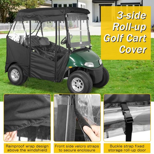 SANXIACAR Golf Cart Enclosure 2 Passenger for EZGO RXV 2 Seater Open Front Windshield 3-Sided Clear Windows Waterproof Transparent Driving Rain Covers Roll-up Zipper Door Black (with Seat Blanket)