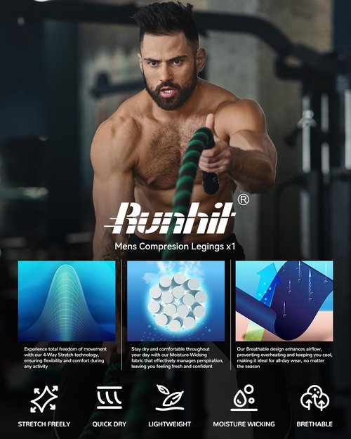 Runhit 3 Pack Compression Pants Men Running Tights Workout Leggings Athletic Base Layer Pants for Sports Basketball Black+Navy Blue+Gray M